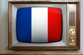 Old tube vintage TV with the national flag of France on the screen, the concept of eternal values Ã¢â¬â¹Ã¢â¬â¹on television, global